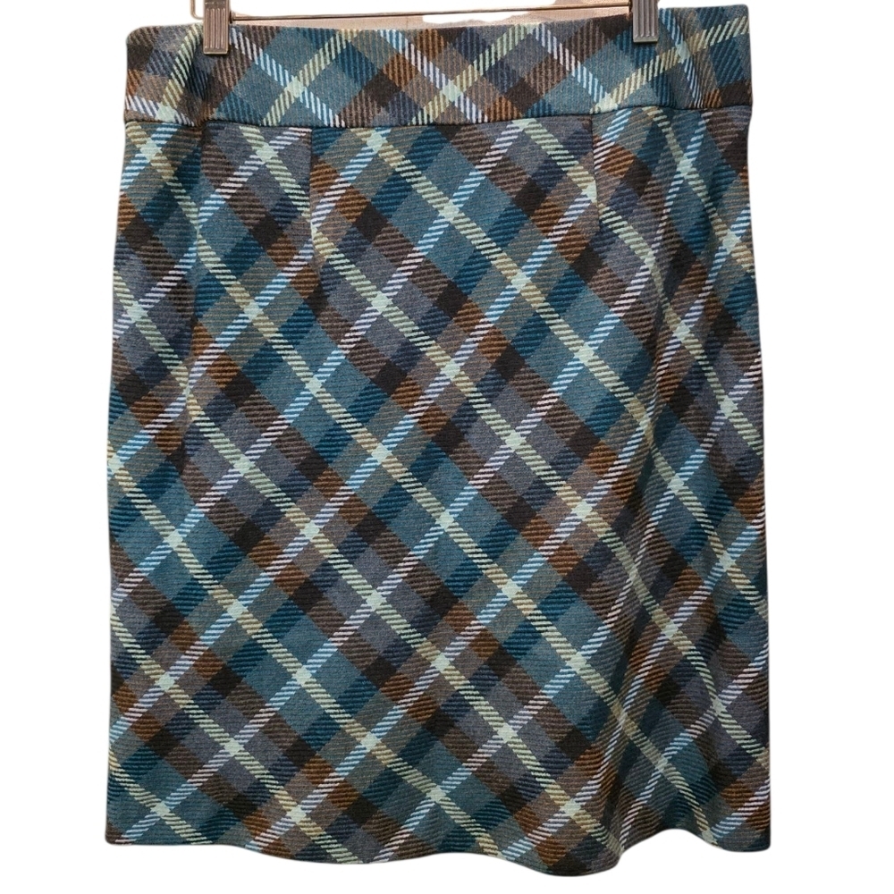 TALBOTS Plaid A-Line Skirt in Blues/greens and Brown